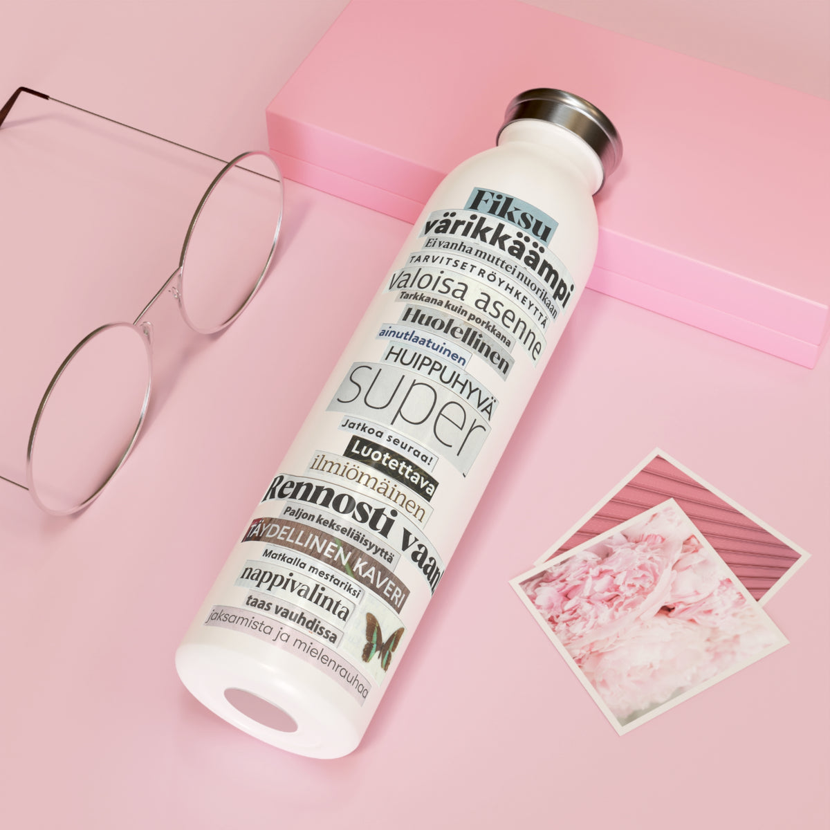 matkalla mestariksi sanakollaasi vesipullo pöydällä kallellaan