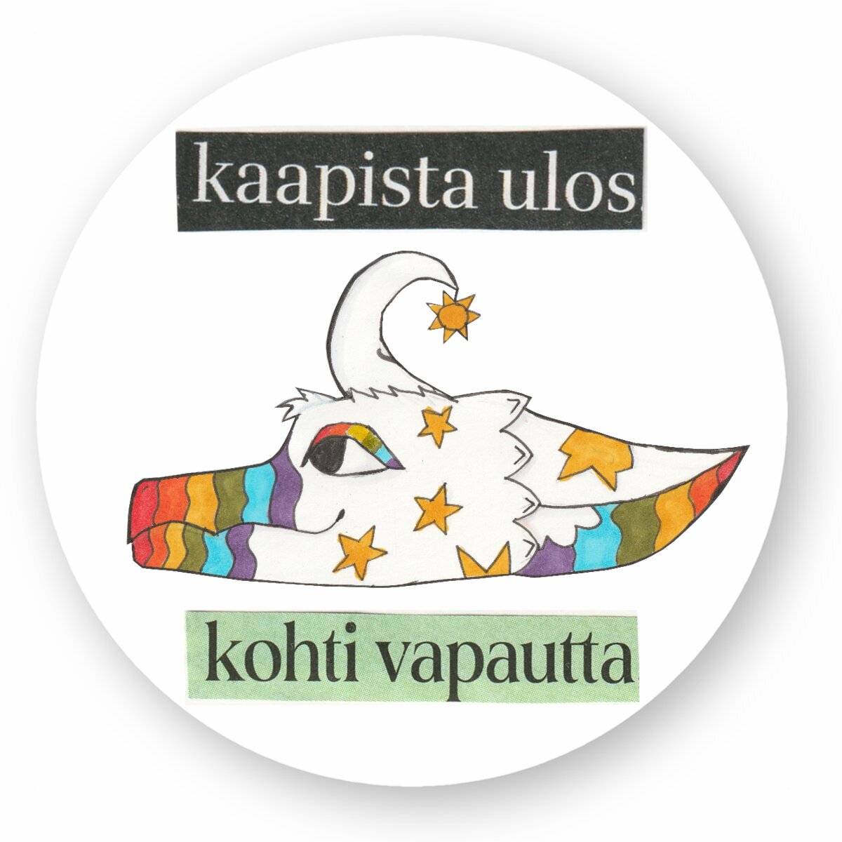 Kohti vapautta lohikäärmetarra sateenkaari pyöreä