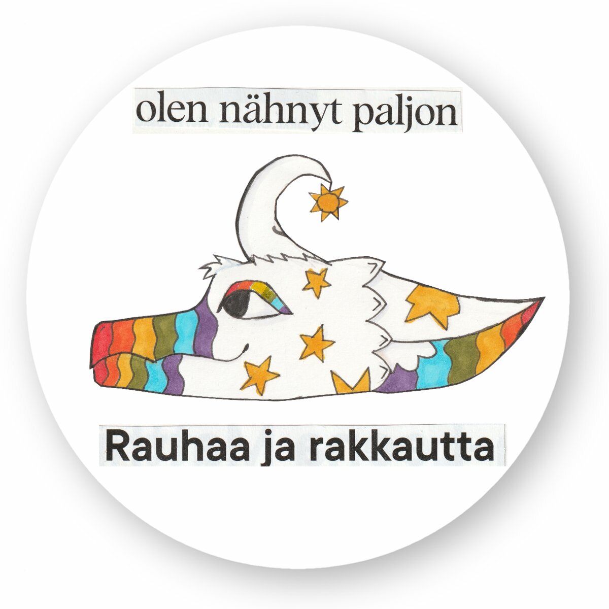 Rauhaa ja rakkautta lohikäärmetarra sateenkaari pyöreä