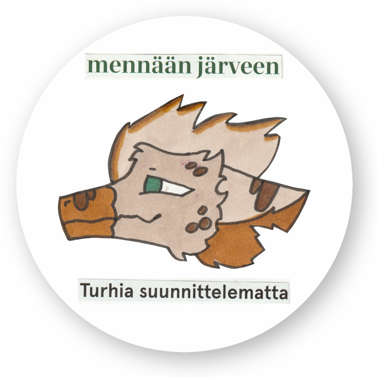 Mennään järveen lohikäärmetarra hiekka pyöreä
