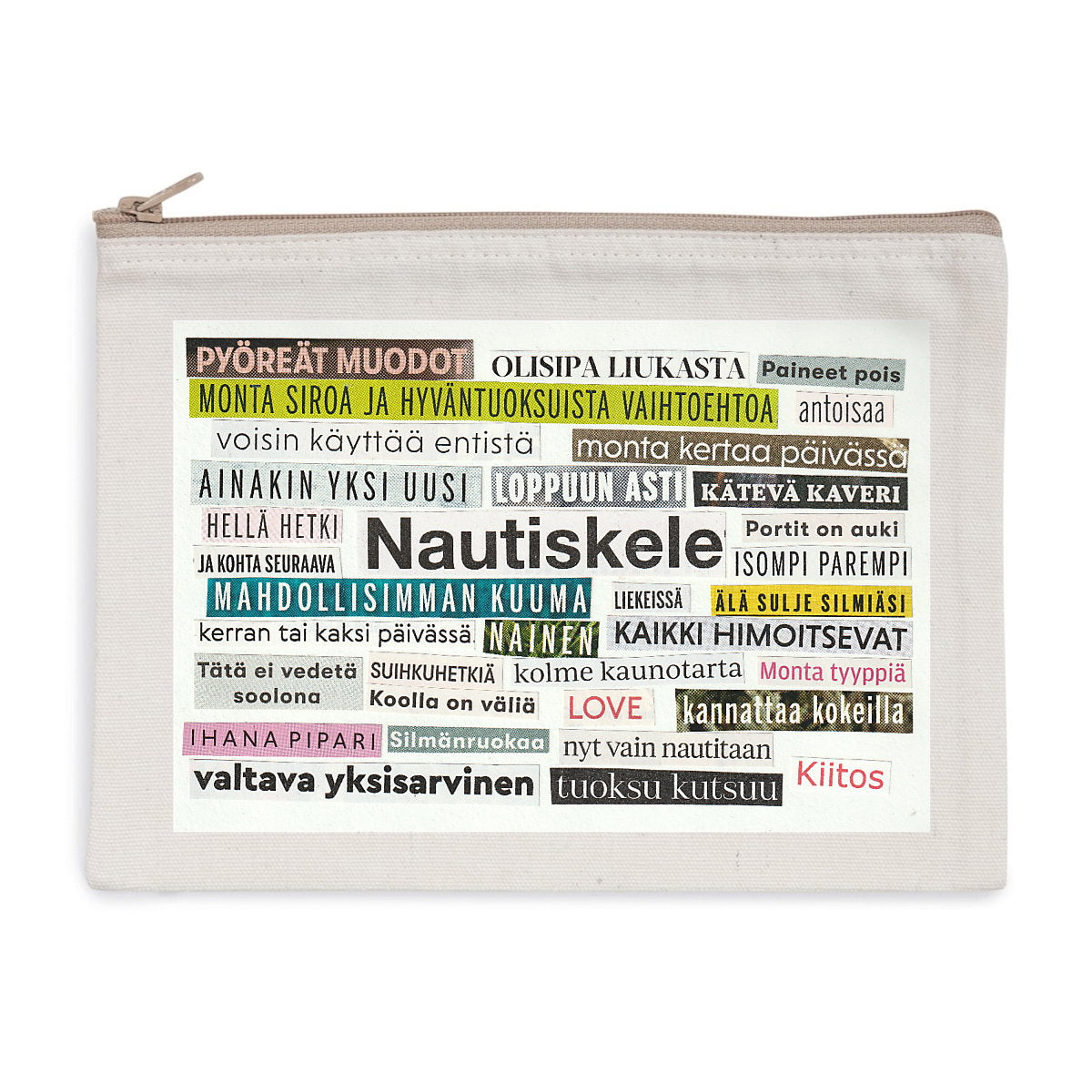 Kätevä kaveri vetoketjullinen pussukka edestä luonnonvaalea